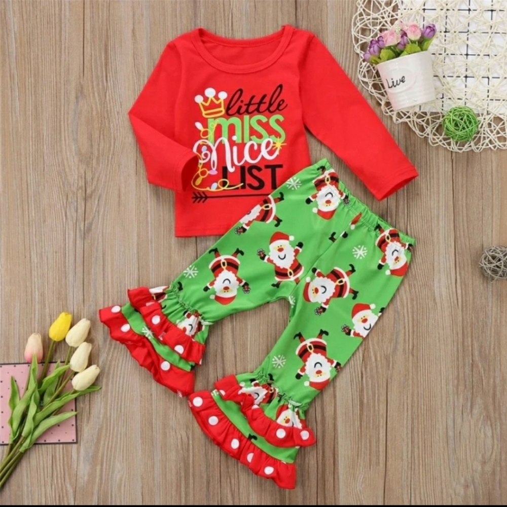 Long Sleeve Ruffle Pants Christmas Outfit